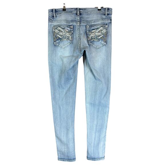 Rebel & Soul Jeans Women Sze 14 Blue Stone Fading Whiskered Wash Skinny Mid Rise - Picture 2 of 13